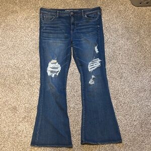 American Eagle Outfitters Women's Dark Blue Flare Jeans